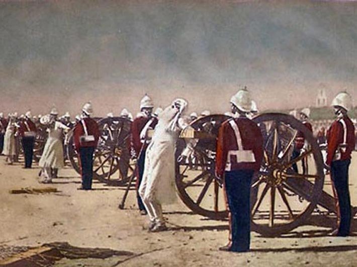 Maulvi Md. Ali Baqar was executed by the British in the first recorded ultimate persecution of a journalist in India. He is believed to have been blown off by canon – as later represented in a famous painting of Russian artist, Vasily Vereshchagin in 1878. (Image courtesy: Creative Commons)