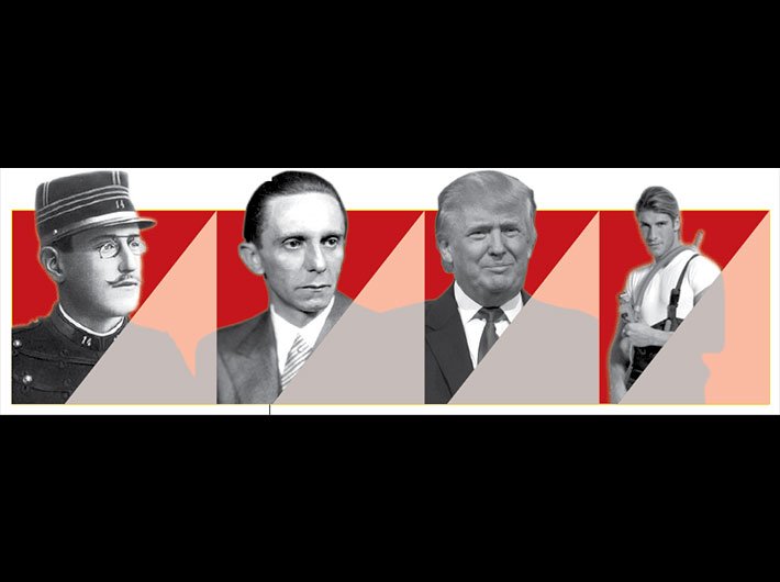 Left to Right - Alfred Dreyfus, Joseph Goebbels, Donald Trump and the `Polish Plumber` from a poster