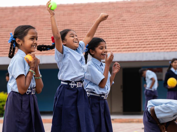 Students at Stonehill Govt. Higher Primary School, Tarahunise participate in a sports programme. (Photo: Courtesy Embassy Group)