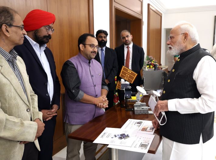 The PM interacts with the founders & CEOs of space start-ups, at Seva Teerth, in New Delhi on Friday